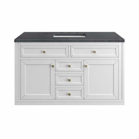 JAMES MARTIN VANITIES Chicago 48in Single Vanity, Glossy White w/ 3 CM Charcoal Soapstone Top 305-V48-GW-3CSP